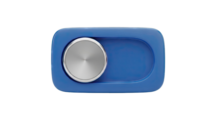 Blue toggle switch with metallic button on white background