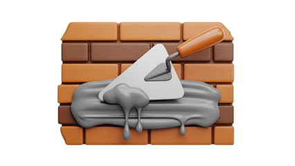 Bricklaying Trowel with Mortar on Bricks