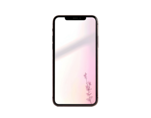 Smartphone with delicate pink floral wallpaper, softly lit
