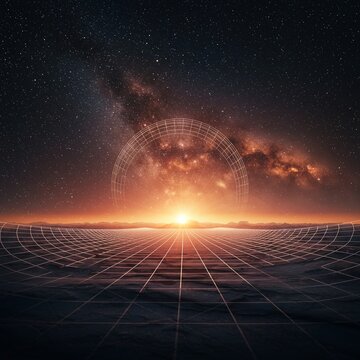 Abstract cosmic landscape showing an endless flowing geometric structure representing infinite time and limitless potential and universal flow, profound, potential, boundless