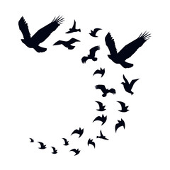 Obraz premium Flying Birds Silhouette. Isolated on White Background. Vector Illustration