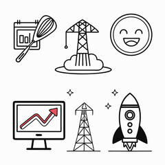 6 Minimalist Abstract Cooking Utensil Vector Icons Set