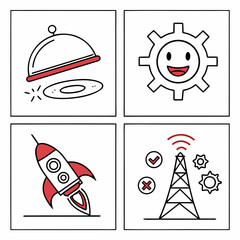 6 Minimalist Abstract Food Cloche and Dish Cover Icons