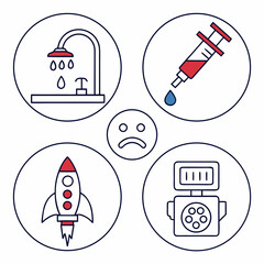 Set of 6 Minimalist Kitchen Sink and Faucet Icons