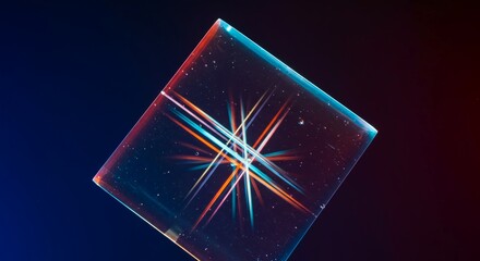 Abstract background showing complex light refraction and optical distortion through thick clear material. Geometric patterns and colorful spectrum, surface, bright, colorful