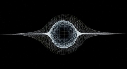 Conceptual digital visualization of spacetime being warped by an invisible mass, illustrating the fundamental force of attraction, curve, illustration, rendering