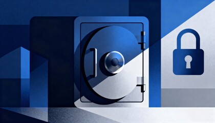 Secure Safe with Combination Lock and Padlock Symbol in Modern Blue Design