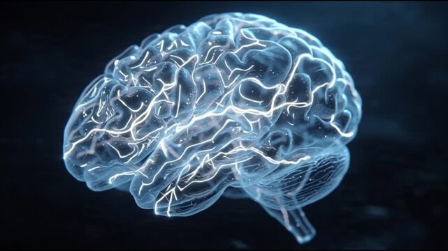 Digital representation of the human brain with glowing neural pathways on a dark background