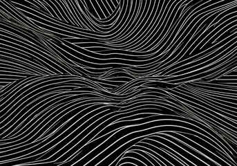 Dynamic flowing pattern of high-contrast black and white lines creating an optical illusion of abstract movement, cadence, and continuous repetition, smooth, modern, continuity