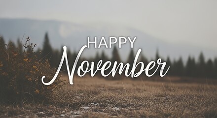 Happy november message on a blurred landscape background for greetings
