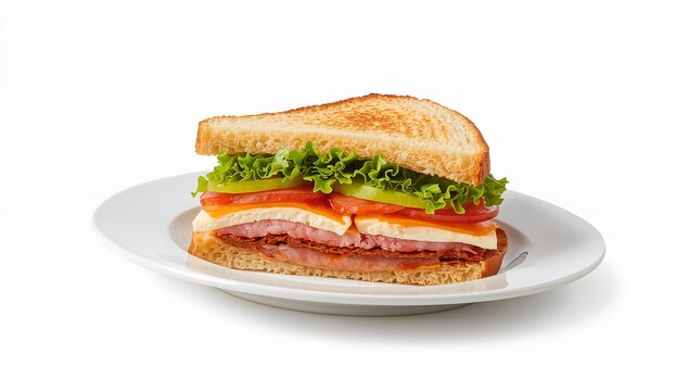 Delicious club sandwich on toasted bread with fresh lettuce and tomato