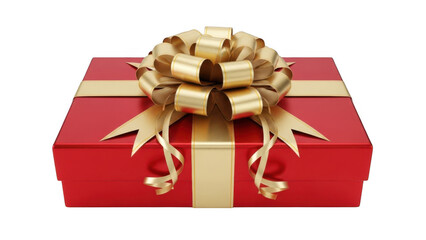 Beautiful red gift box with golden ribbon isolated on transparent background