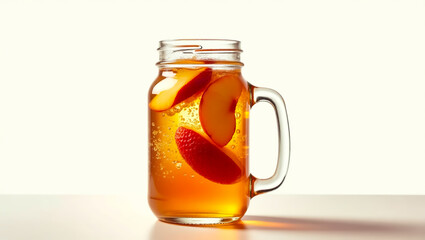 Refreshing Peach Infused Drink in a Mason Jar, a Perfect Beverage for Your Company Logo and Brand Identity