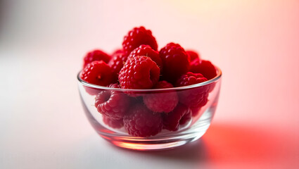 Vibrant and Delicious Fresh Raspberries in a Glass Bowl, Perfect for Healthy Eating, Desserts, and Culinary Creations. High-Quality Food Photography