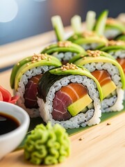Assortment of dragon sushi rolls showcasing vibrant colors and fresh look