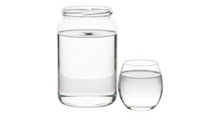 Clear glass bottle and glass with water isolated on transparent background