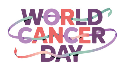 World Cancer Day: A vibrant illustration promoting global awareness of cancer, adorned with decorative ribbons and symbolizing solidarity in the fight against the disease.