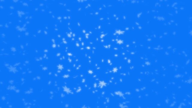 White snowflakes being lit up and falling down on blue background. Abstract background for Merry Christmas, Happy Holidays, Season's greetings, Happy Valentine's day and winter season.