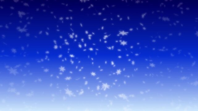 White snowflakes being lit up and falling down on dark blue gradient background. Abstract background for Merry Christmas, Happy Holidays, Season's greetings, Happy Valentine's day and winter season.