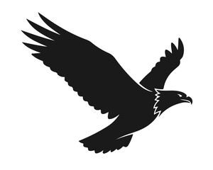 Obraz premium A black silhouette of an eagle in flight against a white background