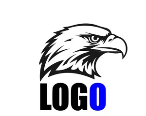 Obraz premium A stylized eagle head logo with the word LOGO on a white background
