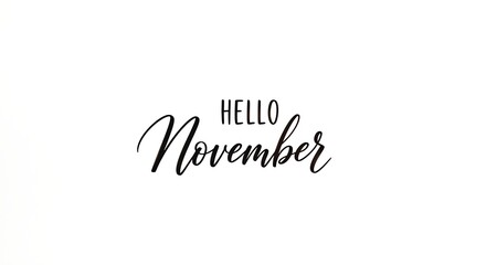 Hello november text calligraphy on white background for seasonal design