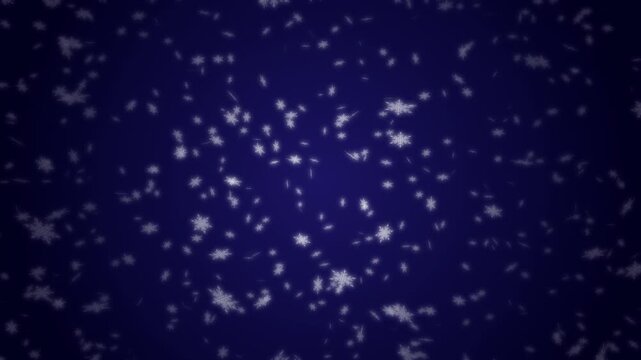 White snowflakes being lit up and falling down on dark blue gradient background. Abstract background for Merry Christmas, Happy Holidays, Season's greetings, Happy Valentine's day and winter season.