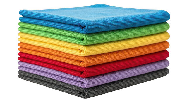 Stack of colorful microfiber cloths isolated on transparent background