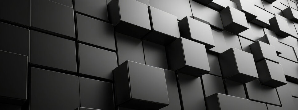 Monochrome 3D Cube Grid Dramatic Lighting, Deep Perspective, Abstract Geometric Texture Patterns