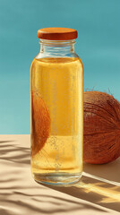 Glass bottle of sparkling coconut water