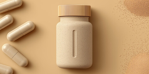Natural Beige Supplement Bottle and Capsules