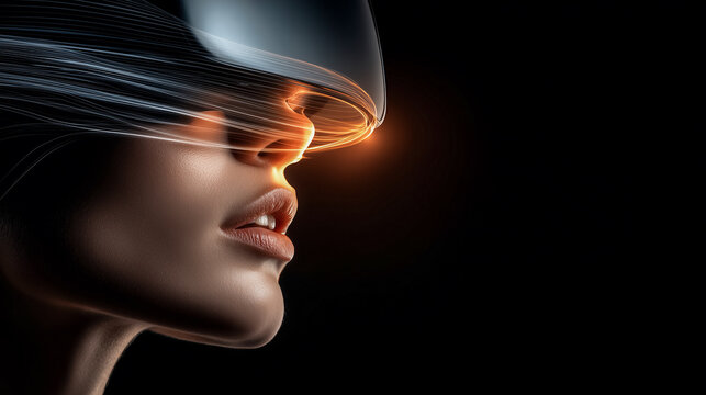 Immersive Future: Woman Experiencing Cutting-Edge Virtual Reality with Enhanced User Experience - Powered by Adobe