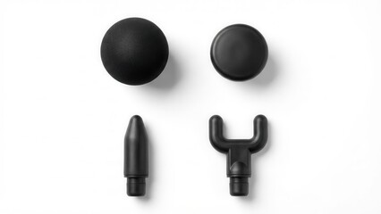 Set of percussion massage gun attachment heads isolated on white background