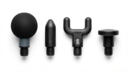 Set of percussion massage gun attachment heads isolated on white background