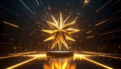 Gold Award Background with Brilliant Gold Star with Sparkling Lines &ndash; Award and Honor Concept
