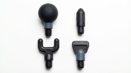 Set of percussion massage gun attachment heads isolated on white background