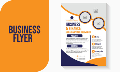 Modern professional corporate business and finance consulting services flyer template design featuring creative geometric shapes and elegant layout for agency marketing and financial advisor promotion