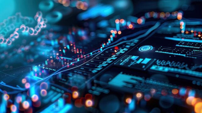 Abstract Data Visualization with Bright Nodes and Lines Representing Connections and Information Flow in a Digital Environment - Powered by Adobe