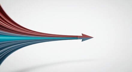 Dynamic curved arrow moving quickly across an empty white background symbolizing rapid progress and future opportunity, empty, momentum, energy