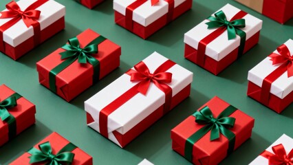 Gift boxes with red and green ribbons