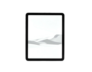 Digital tablet displaying a minimalist, abstract white desert landscape