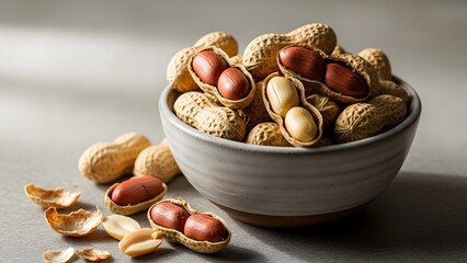 Fresh Peanuts in Bowl with Shells and Kernels, Natural Food Still Life