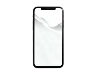 Black smartphone with blank white screen, minimalist abstract background