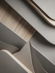 Layered wooden construction presenting a geometric abstraction in neutral tones