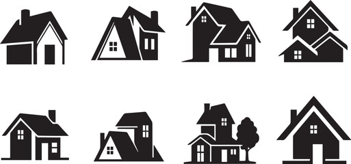 Fototapeta premium Collection of eight different house silhouettes in various architectural styles and designs