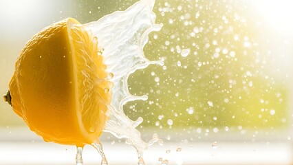 Lemon Slice Bursting with Refreshing Juice and Water Splash Excitement