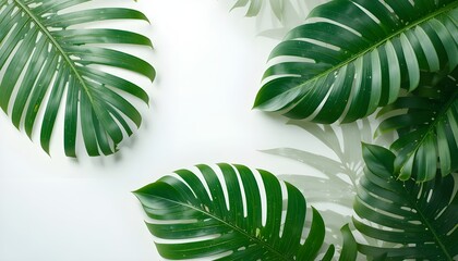 Lush Tropical Leaves on Pristine White Background, Celebrating Nature&rsquo;s Vibrancy, Freshness, and Exotic Serenity