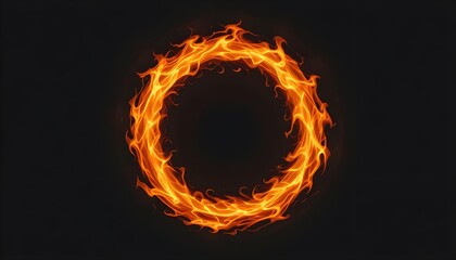 Dynamic circle of fire swirling with motion, vivid yellow, orange, and red flames on black