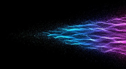 Dynamic glowing stream of blue and purple light particles forming an energetic abstract vortex flowing through dark space, stream, vortex, technology