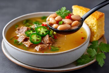 Hearty bean and beef stew with cornbread